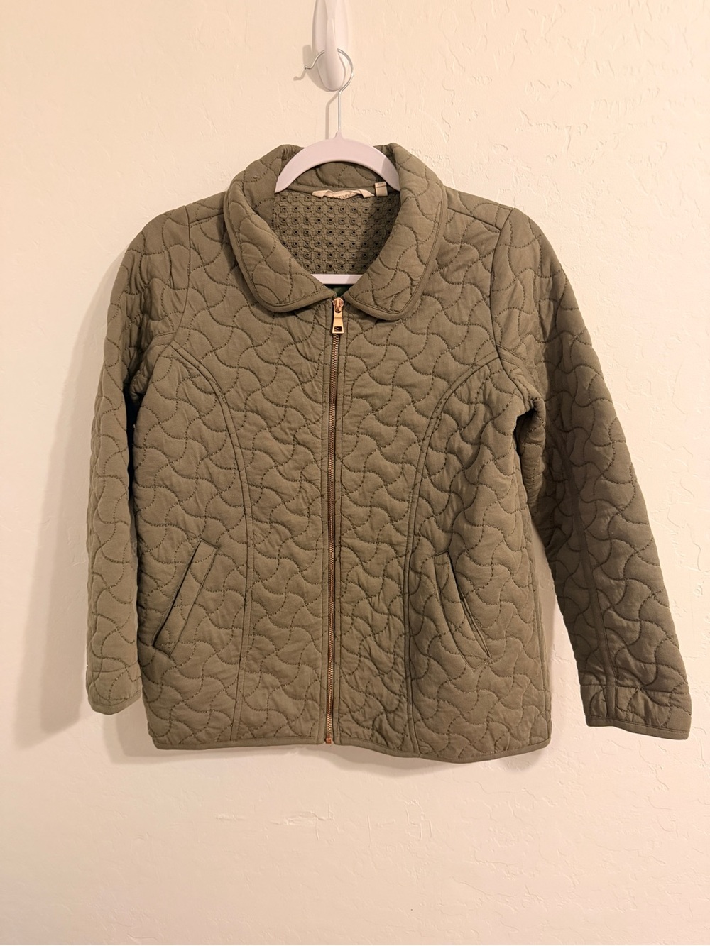 Soft Surroundings Quilted Olive Green Zip Jacket